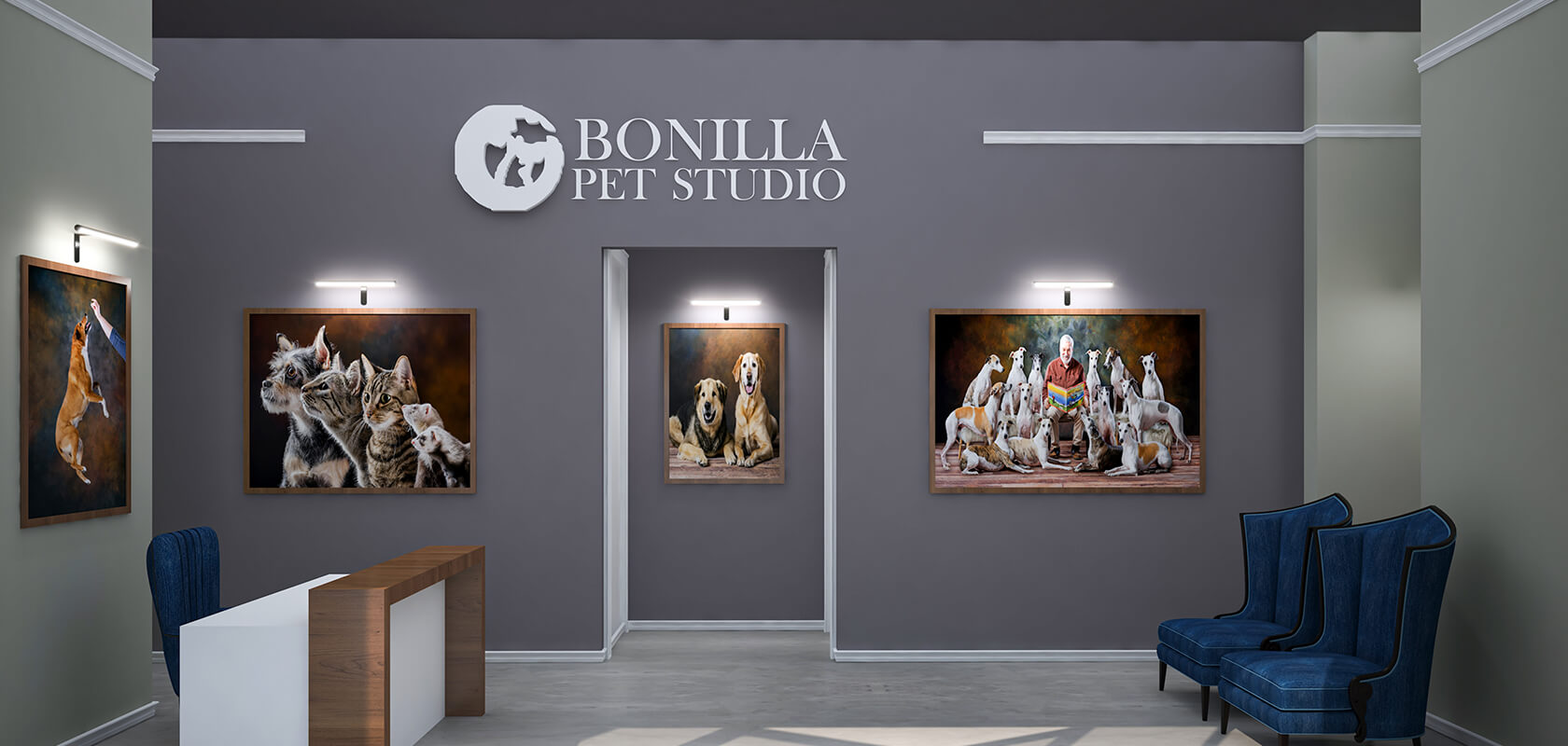 Rendering interior design and space planning for Bonilla Pet Studio