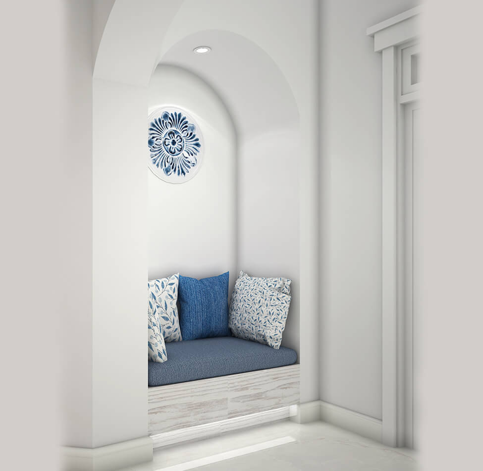Homely sitting area built into a wall